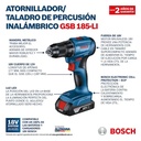 Kit Taladro Percutor GSB 185-LI + Llave de Impacto GDR 18V-200 Brushless + 2 Baterías 2.0Ah Bosch