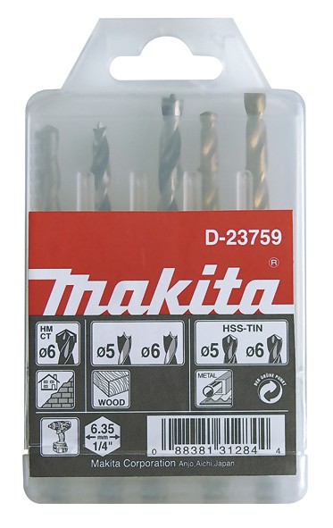 Set de Brocas Makita D-23759 5 Unid. para Metal, Madera y Concreto (Toma Hex. 1/4”)