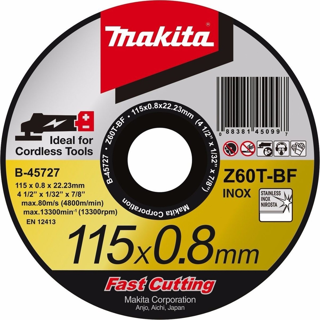 Disco corte makita 4 1/2 Acero Inoxidable Z60T 0.8 mm