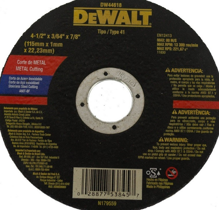 Disco corte metal Inox dewalt 4 1/2"