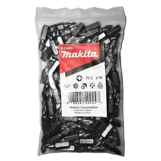 [B-25002] Set de Puntas para Atornillar Makita B-25002 SQ2 25 mm 100 Piezas en Bolsa