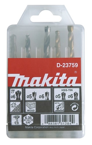 [D-23759] Set de Brocas Makita D-23759 5 Unid. para Metal, Madera y Concreto (Toma Hex. 1/4”)