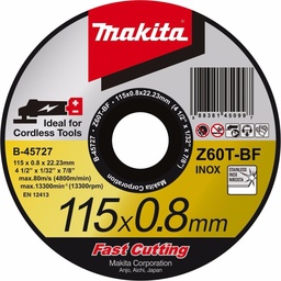 [E-10861] Disco corte makita 4 1/2 Acero Inoxidable Z60T 0.8 mm