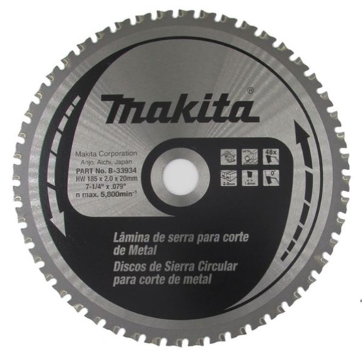 [B-33934] DISCO SIERRA 7.1/4 185 X 2,0 X 48 DIENTES EJE 20 mm ACERO DULCE DELGADO