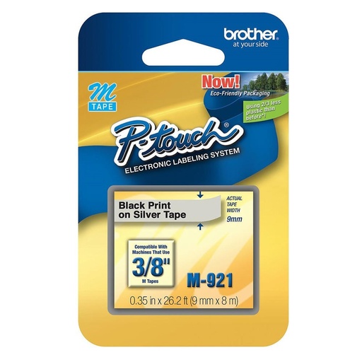 [M921] Cinta rotuladora brother NEGRO PLATEADO 3/8 M921