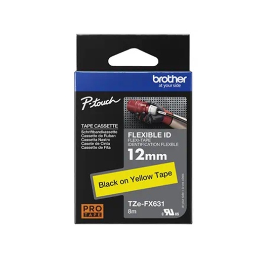 [TZEFX631] Cinta Flexible Brother Negro Sobre Amarillo 12 mm