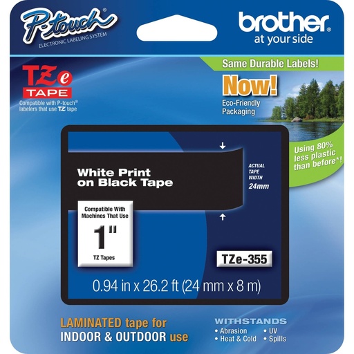 [TZE355] Cinta rotuladora Brother Blanco sobre negro 24 mm 