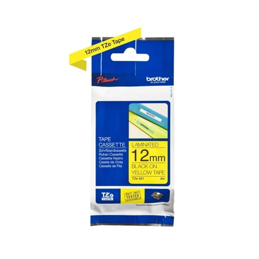 [TZE631] Cinta rotuladora Brother Negro sobre amarillo 12 mm TZe631