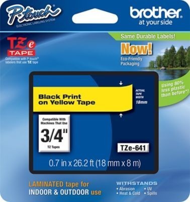 [TZE641] Cinta rotuladora Brother negro sobre amarillo 18 MM TZE641