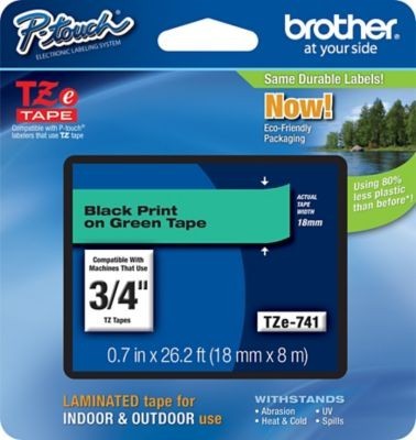 [TZE741] Cinta Laminada Brother TZe-741 Negro sobre Verde 18 mm