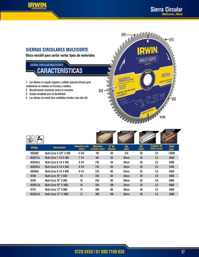 [15199] Disco sierra ingletadora 10 Multicorte 80 dientes Irwin