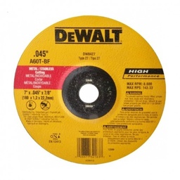 [DW8424-AR] Disco de corte Metal/Ac Inox delgado4,5"x1,1x22 Tipo 42 Prem.