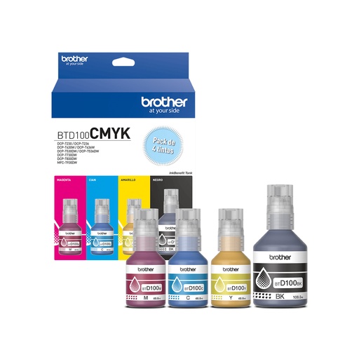 [BTD100CMYK] Kit de Tintas Brother BTD100CMYK - Cian, Magenta, Amarillo y Negro