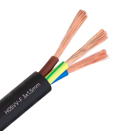 [H05VV-F3X1.5] Cordon electrico negro 3x1.5 mm H05VV-F